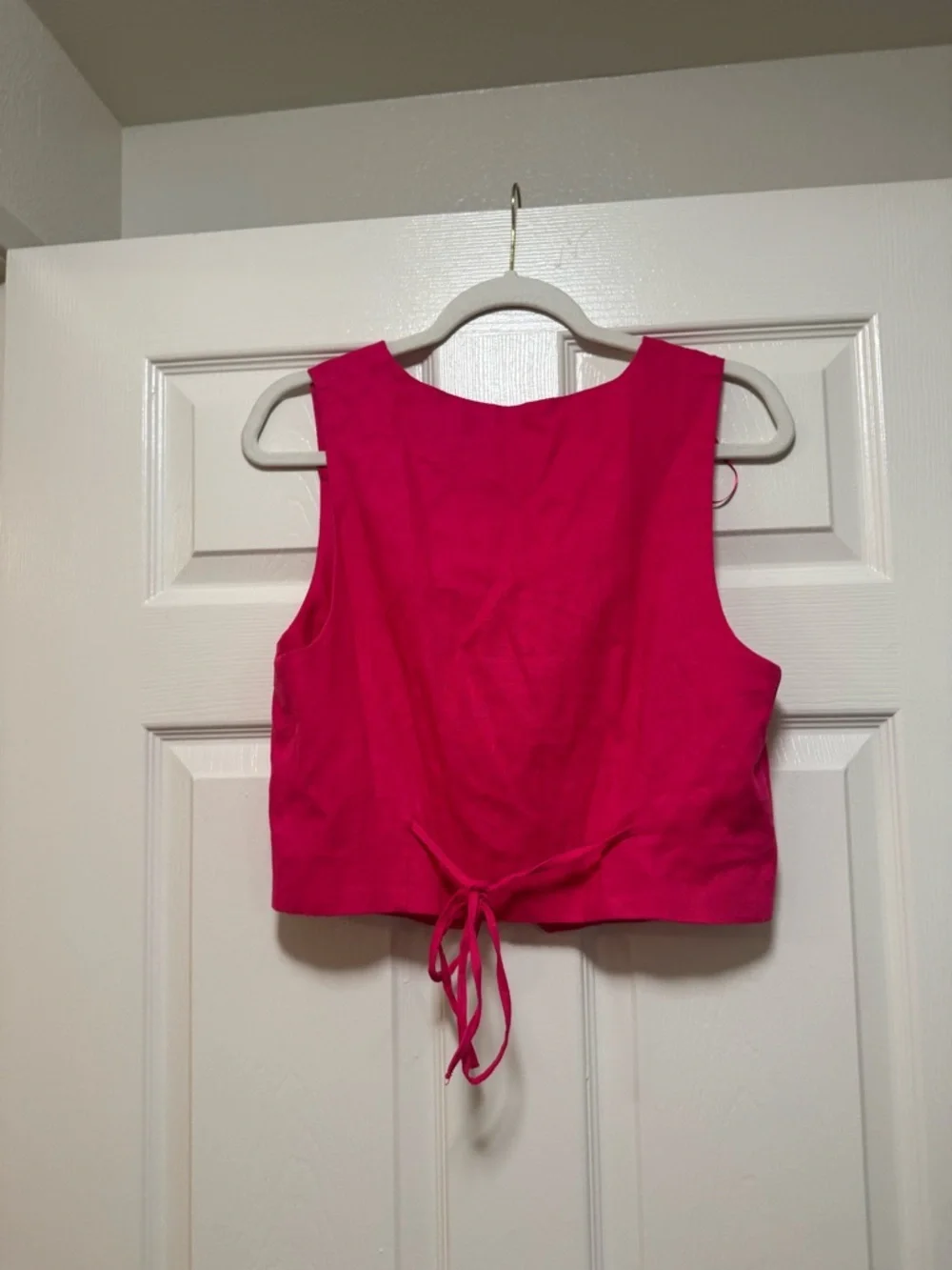 Love Tree Hot Pink Linen Blend V-Neck Button Vest - Picture 5 of 8